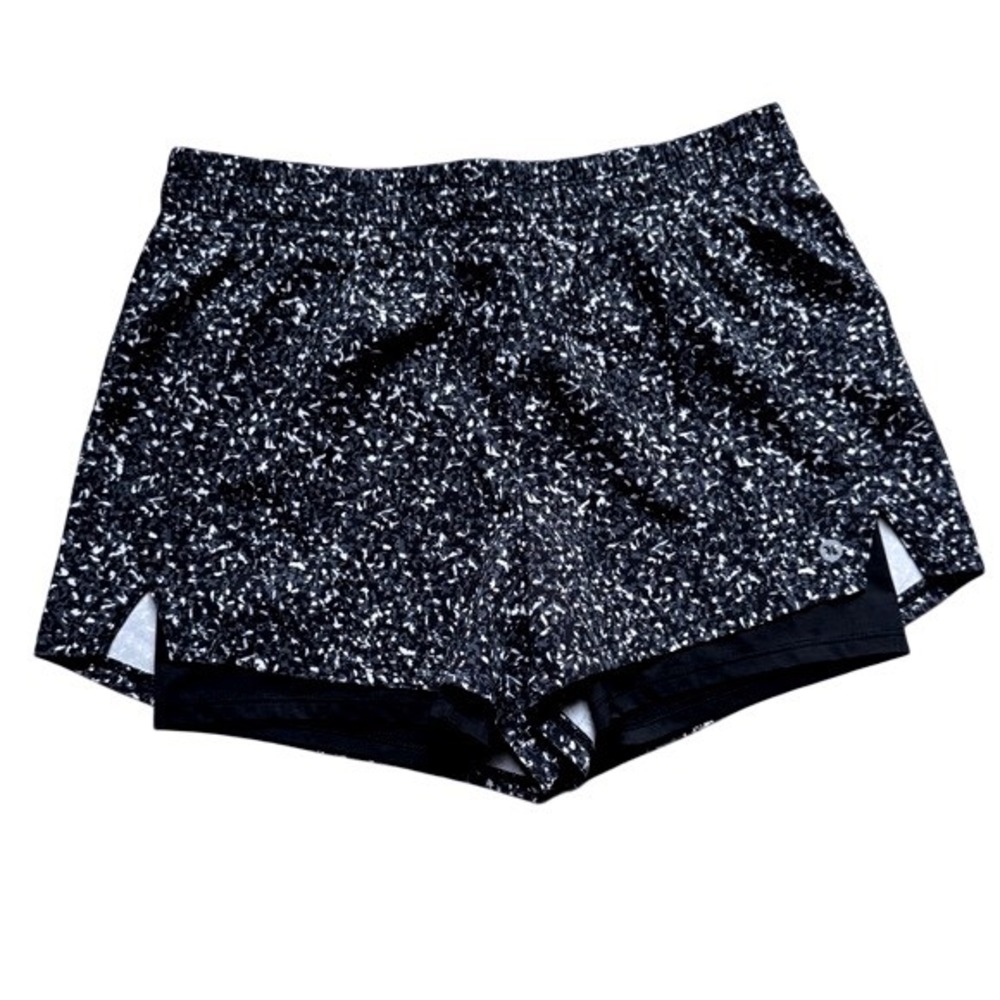 RBX Womens 2-in-1 Running Shorts Black White Speckled Print Size Medium